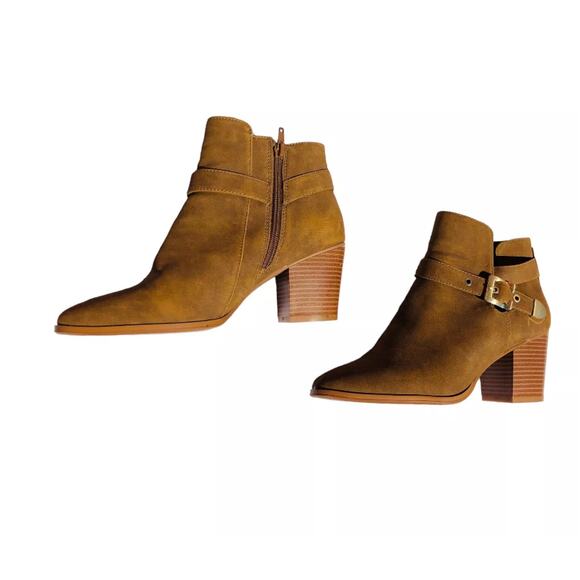 Aldo Womens Faux Leather Brown Western Ankle Embellished Buckle Boots Size 7.5 - Picture 3 of 7